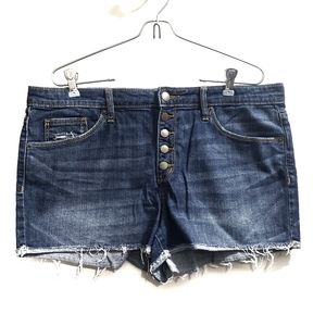 Universal Thread Dark Wash High Rise Shortie Raw Hem Button Front Jean Shorts